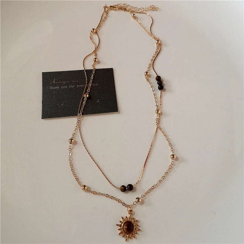 Mode Retro Perlen Schmetterling Metall Y2K Sun Star Opal Anhänger Kette Choker Halskette Für Frauen Böhmen Charme Schmuck Zubehör