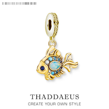 Bunte Fische vergoldet Anhänger Charms DIY Schmuck Sommer süß 100 % 925 Sterling Silber Geschenk