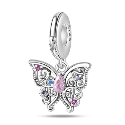 Glänzende Schmetterlingsanhänger aus 925er-Sterlingsilber mit flatternder Dunkelheit, passend für DIY-Armbänder, Halsketten, romantisches Geschenk, Paarung