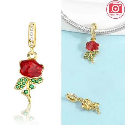 Original funkelnde Charm-Perlen aus 925er-Sterlingsilber, Gold, Rose, heller Stern, Herz, passend für Armbänder, DIY-Jubiläums-Schmuck, Geschenk