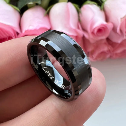 iTungsten 6mm 8mm Wolframkarbid-Fingerring für Herren und Damen, Verlobung, Ehering, Modeschmuck, I Love You, graviert, bequeme Passform