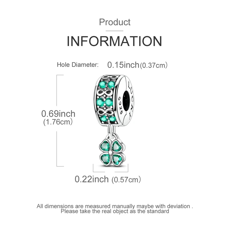 925er Sterlingsilber, grüne Charms, Perlen, vierblättriges Kleeblatt, baumelnd, für Frauen und Mädchen, Original-Armband, DIY-Schmuck, Geschenke
