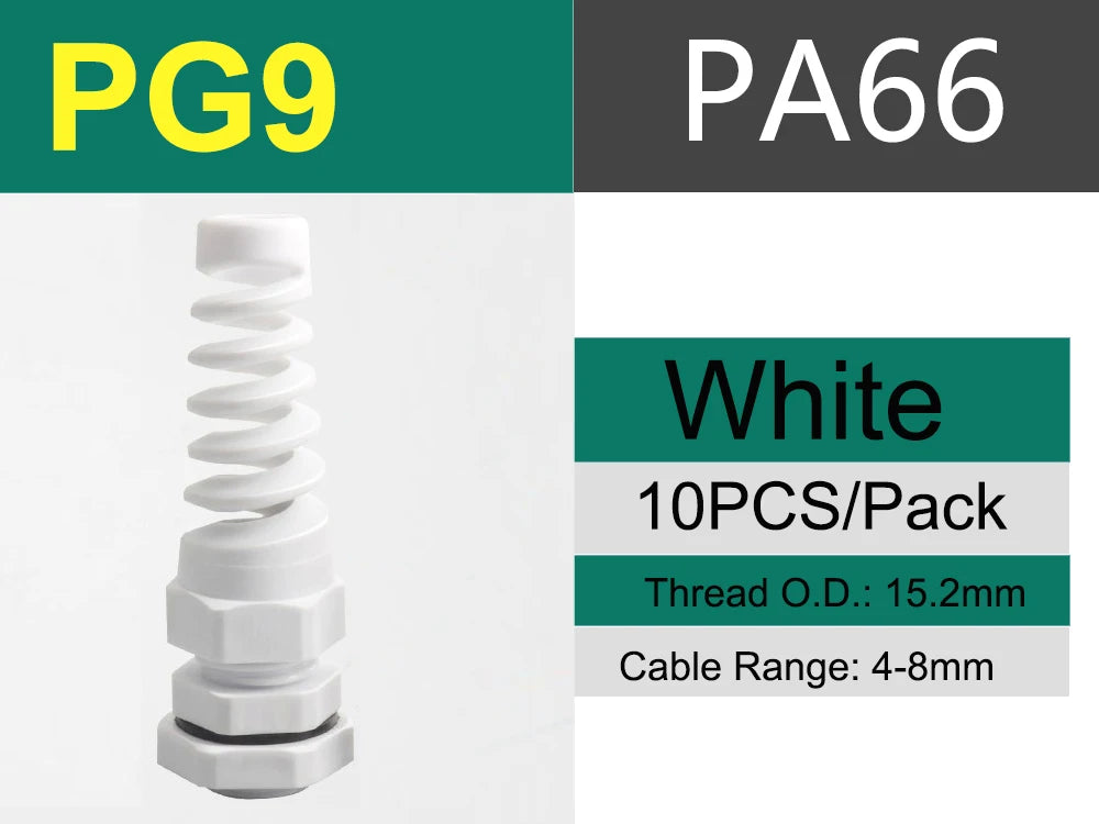 Biegensicher PG7 PG9 PG11 PG21 Entry Schwarz-Weiß-Nylon Flexible Kabelverschraubung Zugentlastung