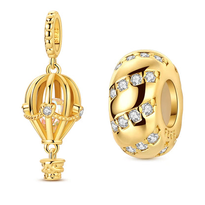 Goldfarbene Charms aus 925er Sterlingsilber, original goldene Sicherheitskette, runder Abstandshalter-Clip-Charm, DIY-Schmuck für Damen, Armband, Geschenk