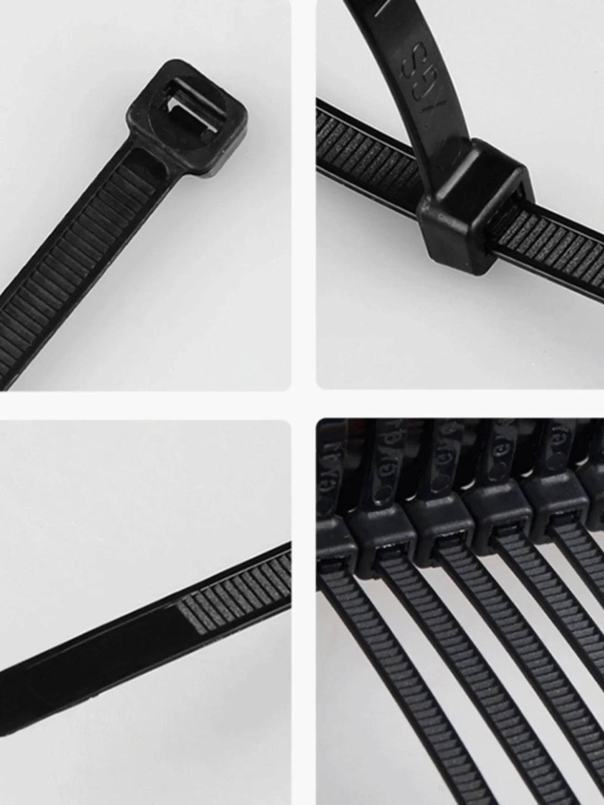 250 Stück selbstsichernder Kunststoff-Nylon-Kabelbinder, schwarz, 5 x 300 Kabelbinder, 8 x 200 mm, Befestigungsring, Kabelbinder, Reißverschluss, Wraps, Riemen, Nylon-Kabelbinder-Set