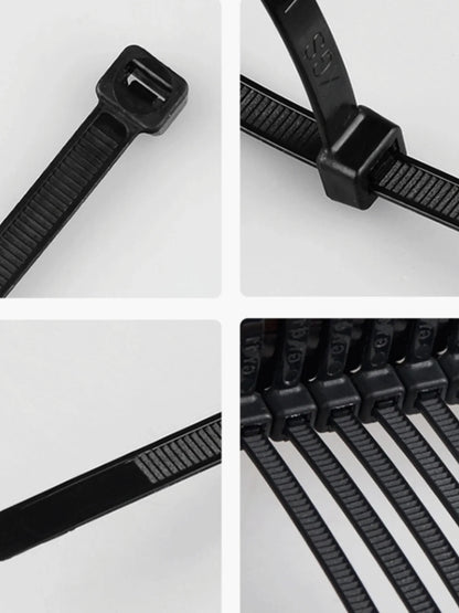250 Stück selbstsichernder Kunststoff-Nylon-Kabelbinder, schwarz, 5 x 300 Kabelbinder, 8 x 200 mm, Befestigungsring, Kabelbinder, Reißverschluss, Wraps, Riemen, Nylon-Kabelbinder-Set