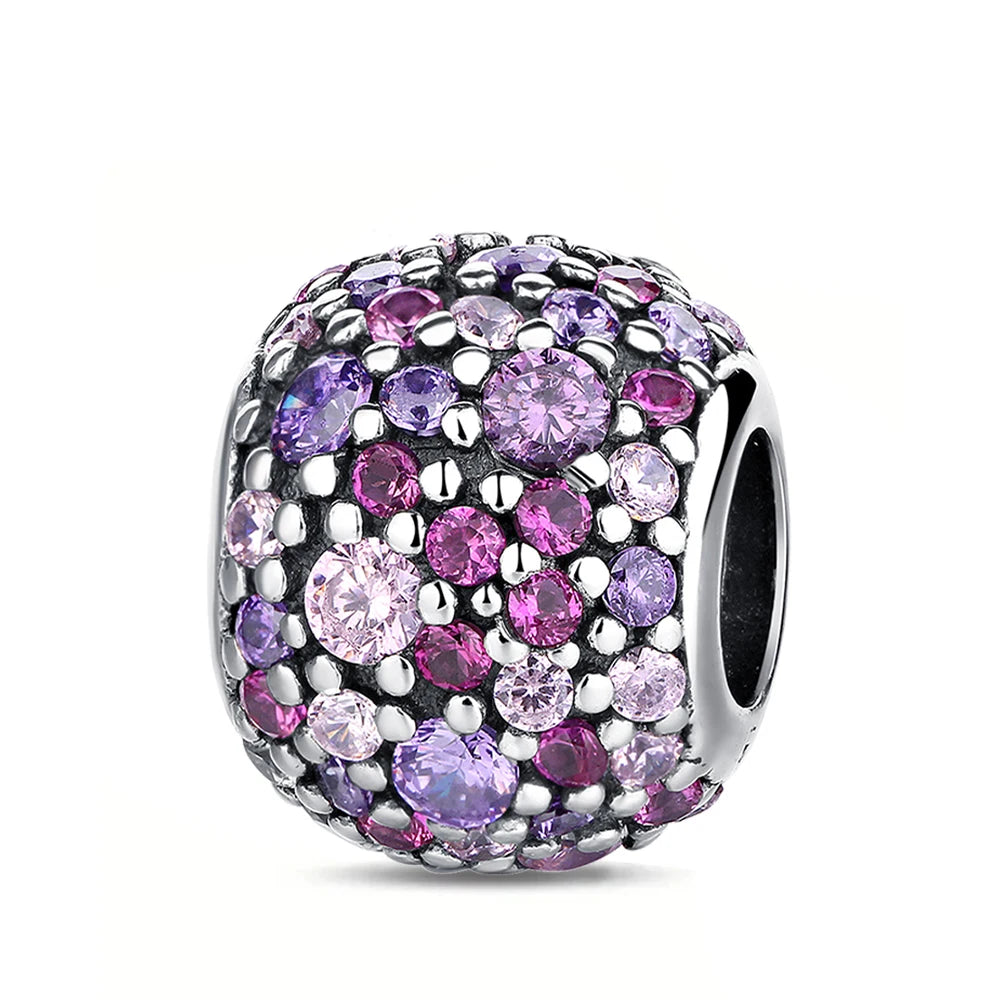 Charm-Anhänger aus 925er-Sterlingsilber mit eingelegten herzförmigen Perlen und Rosen-Anhänger, passend für Schlangenarmband, Boutique-Halskette, lila Anhänger, Geschenk