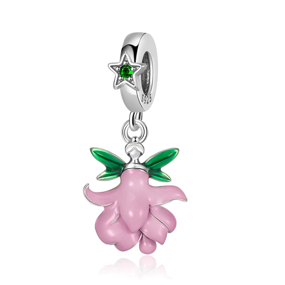 Charm-Anhänger aus 925er-Sterlingsilber mit Oktopusperlen und Stammbaum und Herz, passend für Schlangenarmband, Boutique-Halskette, rosa Anhänger, Geschenk