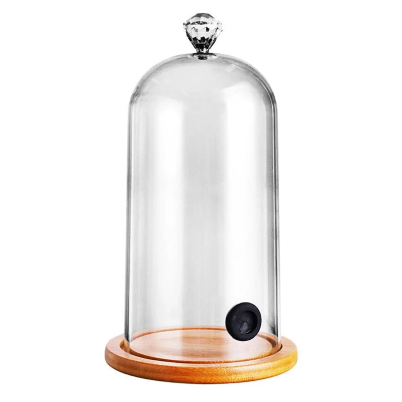 Kunststoff Rauchen Cloche Haube Molekulare Küche Lebensmittel Dome Abdeckung Deckel mit Gummi Löcher Holz Basis für Cocktail Kuchen Getränke T21C