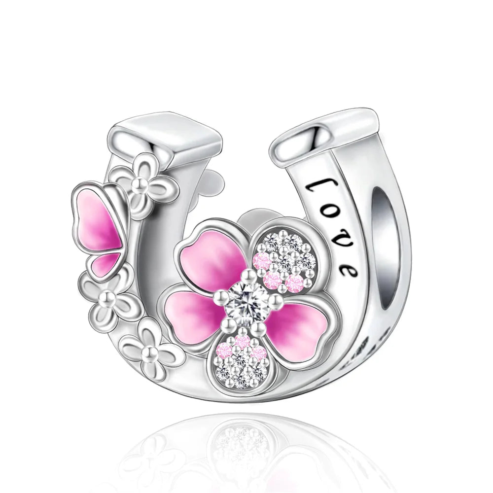 Charm-Anhänger aus 925er-Sterlingsilber mit Oktopusperlen und Stammbaum und Herz, passend für Schlangenarmband, Boutique-Halskette, rosa Anhänger, Geschenk