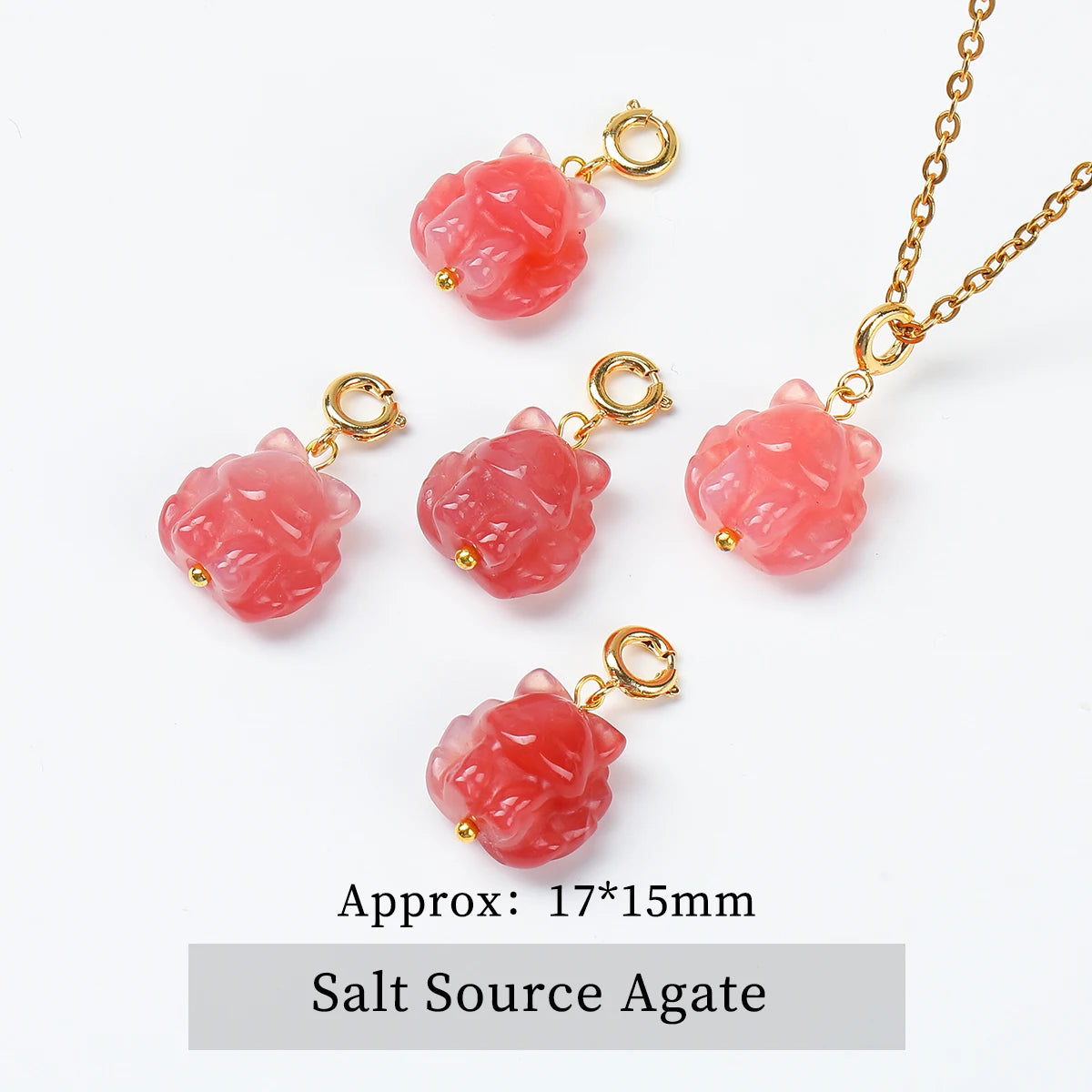 1 Stück Naturstein Salzquelle Achat geschnitzt Cartoon Katze Anhänger niedliche Charms für Schmuckherstellung DIY Armband Halskette Zubehör