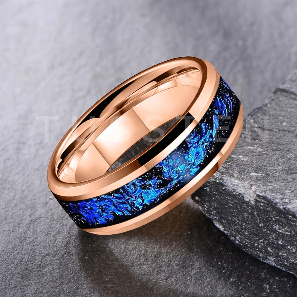 Wolfram 6/8mm Wolfram Ring für Männer Frauen blaue Folie Inlay Verlobung Ehering abgeschrägt poliert glänzend bequeme Passform
