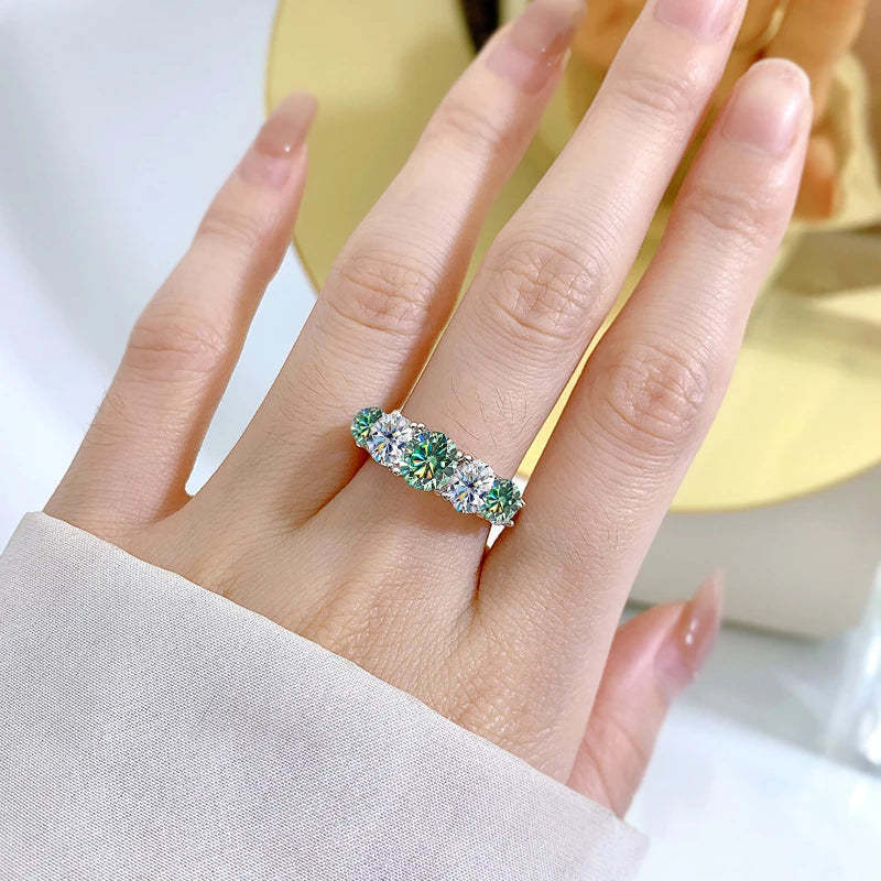 JOIAS HOME 18 Karat vergoldet 3,6 CT Alle Moissanit Ringe für Frauen 5 Steine funkelnder Diamant Ehering S925 Sterling Silber Schmuck
