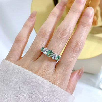 JOIAS HOME 18 Karat vergoldet 3,6 CT Alle Moissanit Ringe für Frauen 5 Steine funkelnder Diamant Ehering S925 Sterling Silber Schmuck