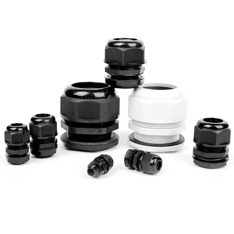 10 Stück wasserdichte Kabelverschraubungen M8-M40, schwarze Kunststoff-Dichtungsverbindungen, IP68, Nylon-Stecker, Gummi-Kabelverschraubung für verschiedene Größen