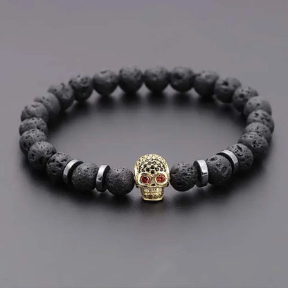 Black Eye Skull Hematite Beaded Bracelet Men Classic Handmade 8mm Lava Stone Charm Bracelet for Men Jewelry Gift