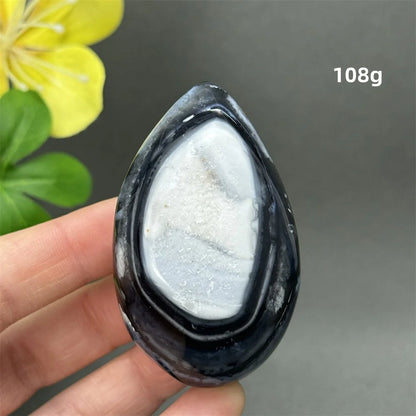 Natürlicher schwarzer Achat, Kristallloch, eiförmiger Kristall, Heilung, spirituelle Meditation, Mineralquarz, Aura, Energie, Heimdekoration