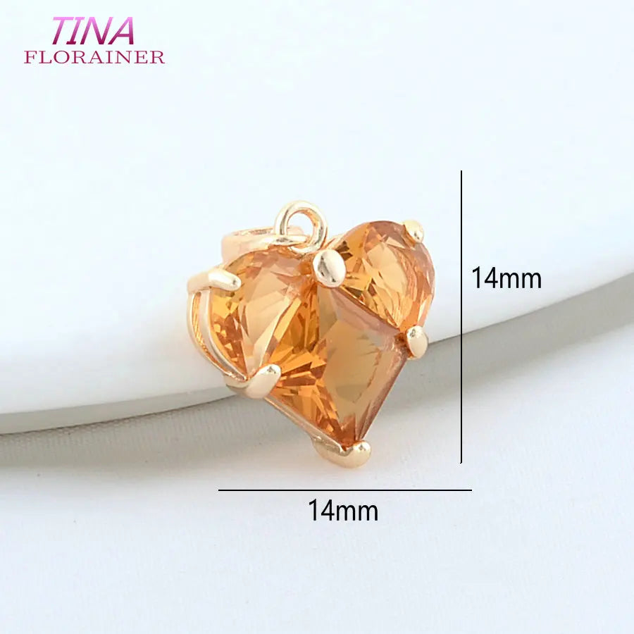 3PCS 14MM 14K Gold Farbe Messing mit Zirkon Herz Halskette Charms Anhänger Ohrringe Schmuck Machen Liefert Zubehör
