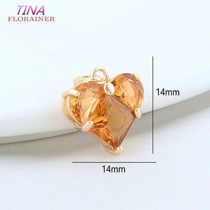 3PCS 14MM 14K Gold Farbe Messing mit Zirkon Herz Halskette Charms Anhänger Ohrringe Schmuck Machen Liefert Zubehör