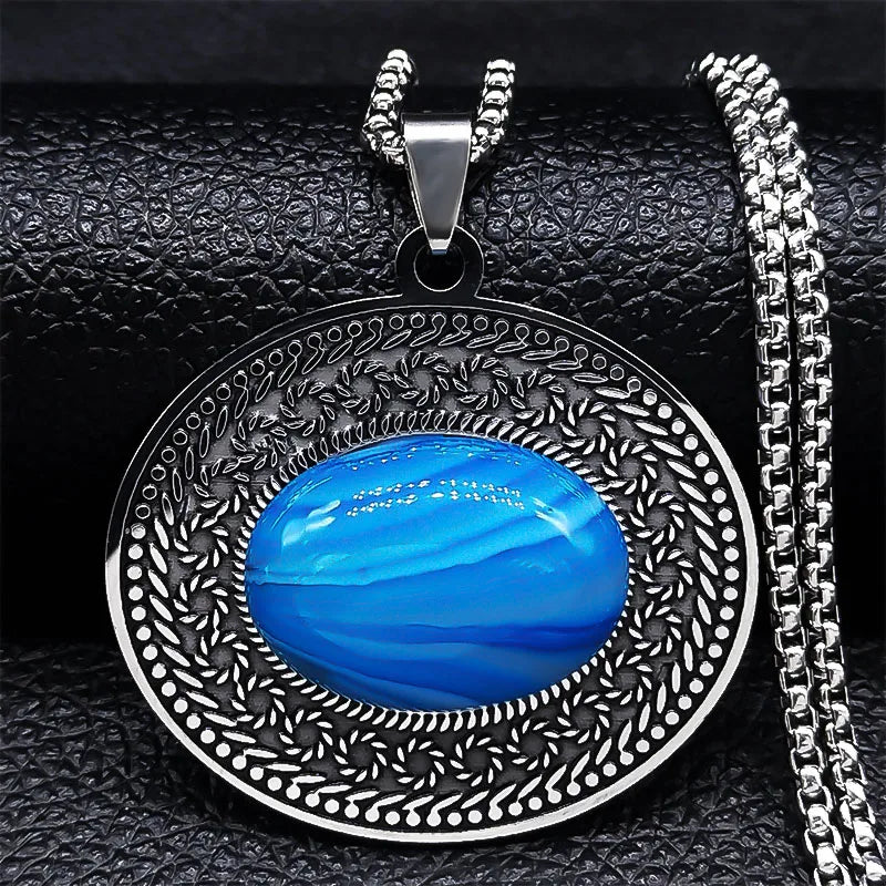 Edelstahl Böhmen Naturstein Vintage Halsketten Frauen Silber Farbe Oval Kette Halskette Schmuck Reiki Healing Geschenk N8150