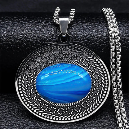 Edelstahl Böhmen Naturstein Vintage Halsketten Frauen Silber Farbe Oval Kette Halskette Schmuck Reiki Healing Geschenk N8150