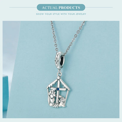 WOSTU Anhänger „Jesus-Krippe“ aus 925er-Sterlingsilber, „Die Geburt Jesu“, passend für Armbänder, Halsketten, DIY, einzigartiges Geschenk
