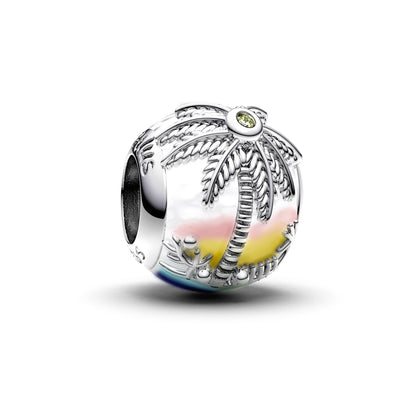Manyilus S925 Silber Kokosnussbaum Strand Charm für Original Armband, Tropische Insel Schmuck Anhänger DIY, Sommer Urlaub Geschenk