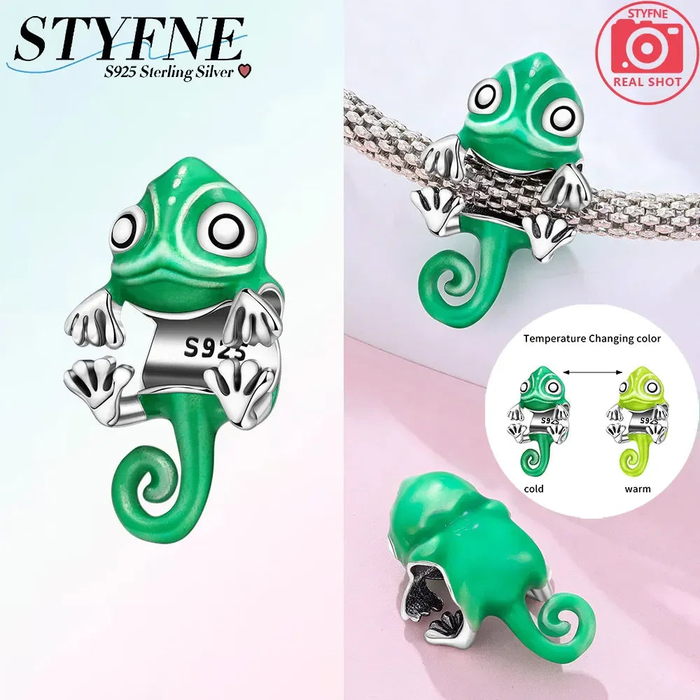 925er Sterlingsilber, Farbe, Glühwürmchen, Chamäleon, Schmetterling, leuchtende Charms, Perlen, passend für Original-Armbänder, DIY-Schmuck, Geschenk