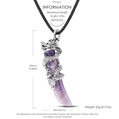 Vintage Herren Kristall-Halskette Drachen Naturstein Rosa Quarz Obsidian Amethyst Anhänger Edelstahl-Halsketten Amulett