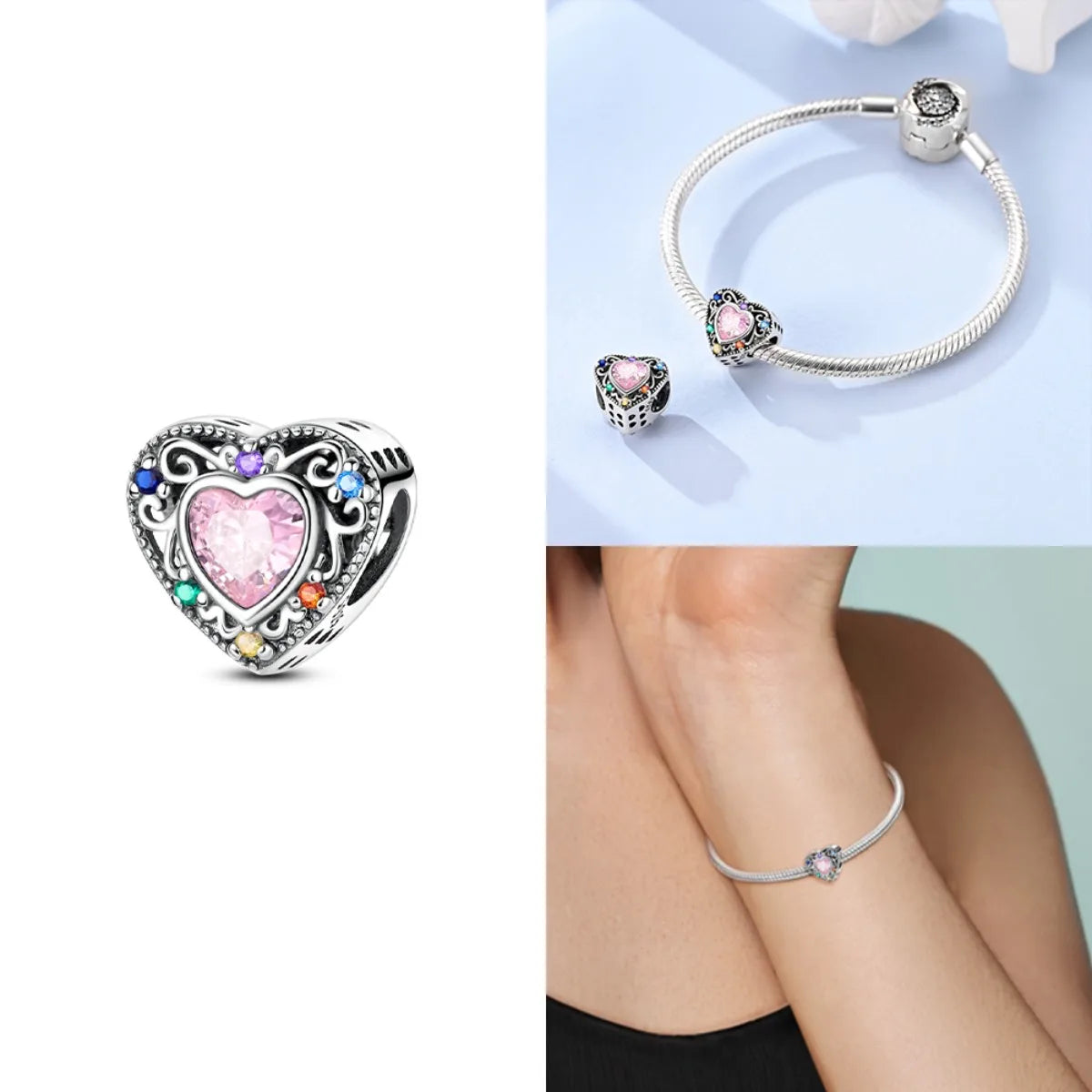 Bezaubernde herzförmige Perlen aus 925er-Sterlingsilber, Familie, Liebe, Tier, Fußabdruck, Charm-Armband, Halskette, passend für Frauen, DIY-Urlaubsgeschenke
