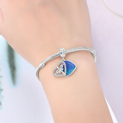 Blue Series Charm-Anhänger aus 925er-Sterlingsilber, Dackel-Feder, Meer, Kokosnussbaum, Stern, Hexe, passend für DIY-Armbänder, Halsketten, Partygeschenke