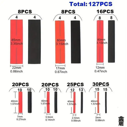 127PCS Schwarz Rot Schrumpfschlauch 2:1 Sortiment Polyolefin Rohr Auto Kabel Schlauch Wrap Draht Kit