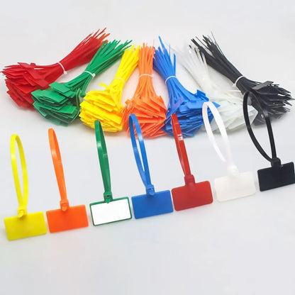 100 Stück bunte Nylon-Kabelbinder, Kunststoff-Etiketten-Umreifungsband, einfache Markierung, Etiketten, selbstsichernde Kabelbinder, Mesh-Drahtmarkierungswerkzeuge