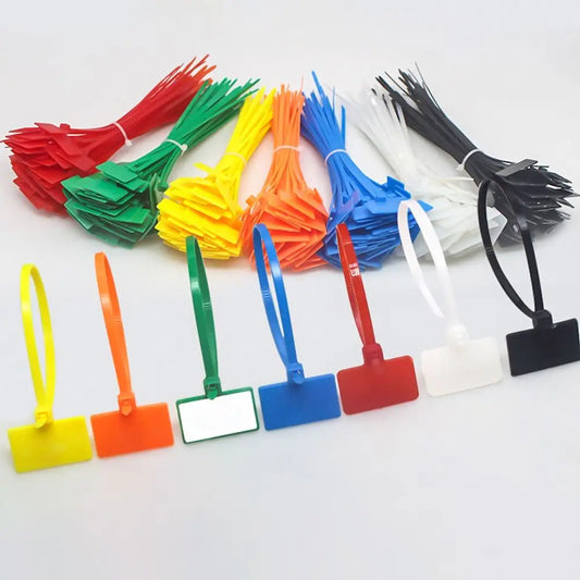 100 Stück bunte Nylon-Kabelbinder, Kunststoff-Etiketten-Umreifungsband, einfache Markierung, Etiketten, selbstsichernde Kabelbinder, Mesh-Drahtmarkierungswerkzeuge