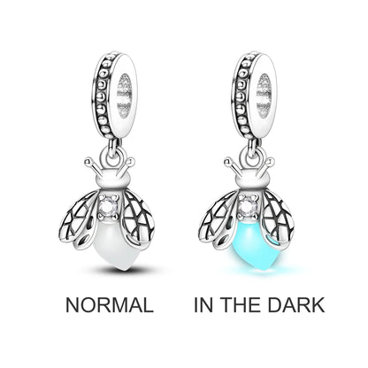 Original 925er Silber-Charm-Perlen, leuchtender, leuchtender Glühwürmchen-Schmetterlings-Anhänger, passend für Armbänder, Charm-Herstellung von Schmuck