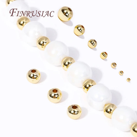 18K vergoldete Perlentrenner 2/2,5/3/4/5/6/8MM Metall glatte runde nahtlose Perlen Abstandshalter Perle für DIY Schmuckherstellung Zubehör