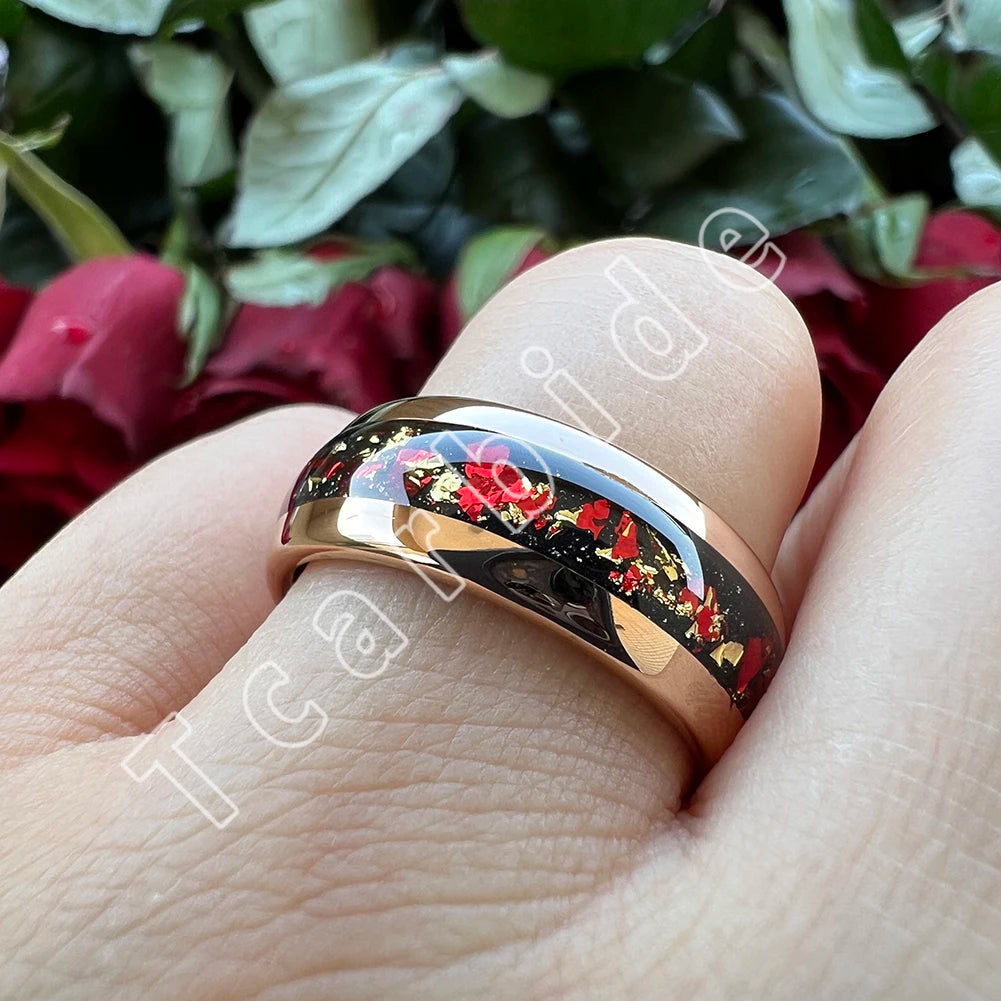 Dropshipping 6mm 8mm 18k Gold Farbe Kuppel Ehering Schöner Wolframkarbid Ring mit roter und Goldfolieninlage Comfort Fit