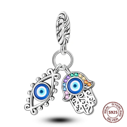 Teufelsaugen-Charm aus 925er Silber, Original-Hand der Fatima, blauer Zirkon, Kreuz, blaue Augen, passend für Armbänder, DIY-Herstellung von Schmuck, Geschenk