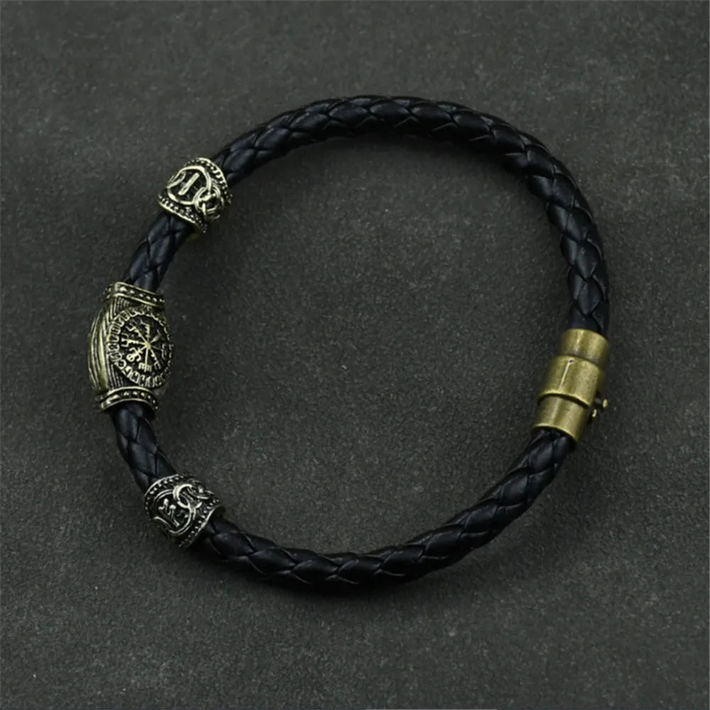 Mkendn Wikinger Accessoires Runen Perlen DIY Schmuck Herren Damen Wikinger Leder Armreifen mit Charms Bart Perlen