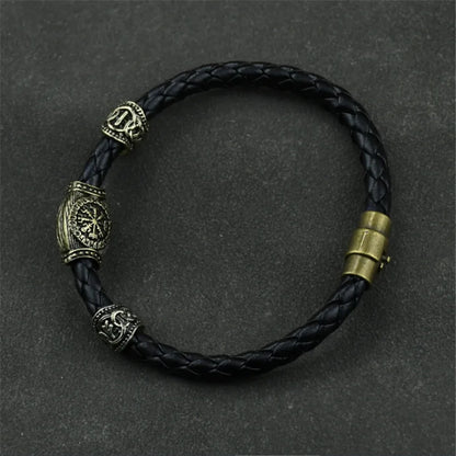 Mkendn Wikinger Accessoires Runen Perlen DIY Schmuck Herren Damen Wikinger Leder Armreifen mit Charms Bart Perlen