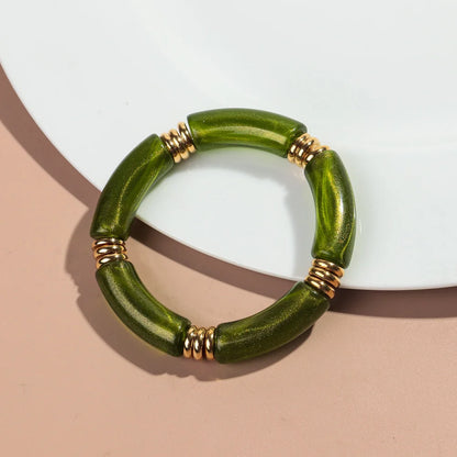 Vintage Chunky Bamboo Elbow Acrylic Bracelets for Women Men Rock Punk Stretch Large Curved Tube Stacking Bangle Couple Jewelry Gifts