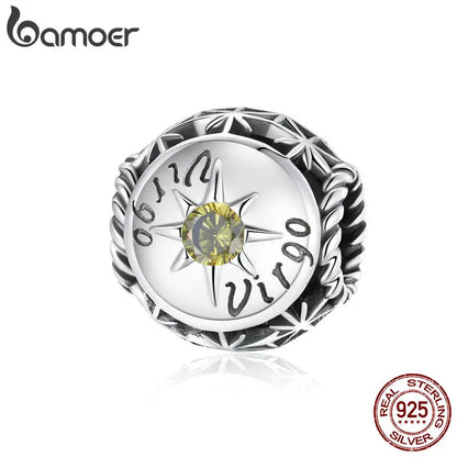 BAMOER Sternzeichen-Charm-Perlen aus 925er-Sterlingsilber, passend für Charm-Armbänder, 12 Sternbilder, Zirkonia-Charm SCC1725
