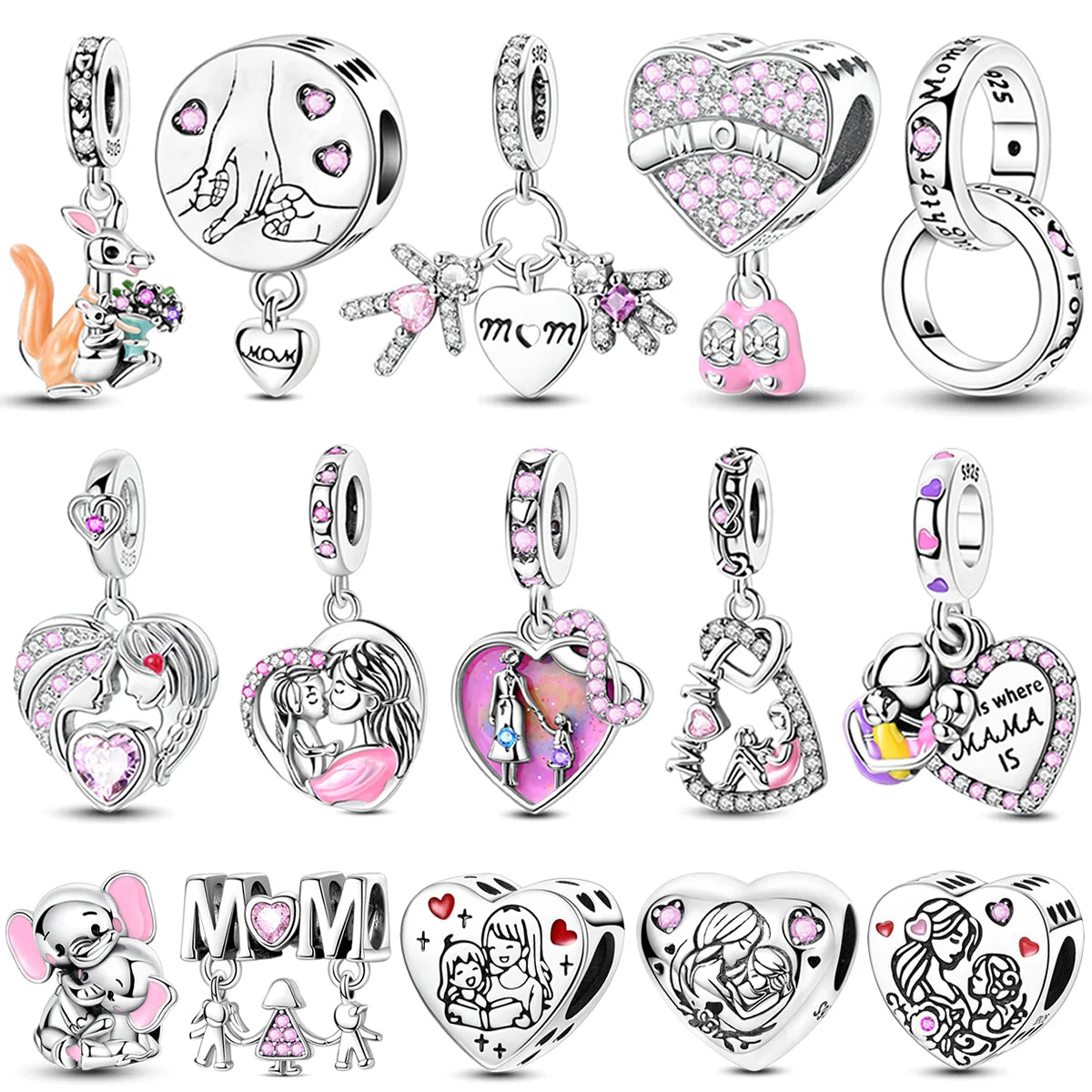 Charm-Perle aus 925er-Sterlingsilber, Mutter-Geschenk, Mutter, Liebe, glückliche Familie, baumelnd, passend für Original-Armreif, Halskette, DIY-Schmuck