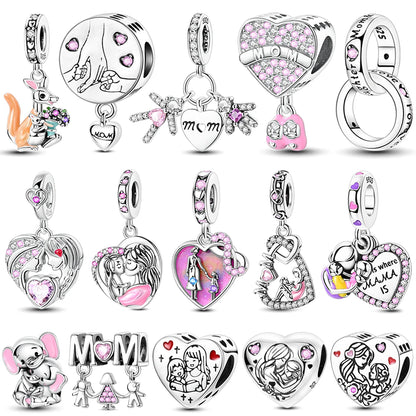 Charm-Perle aus 925er-Sterlingsilber, Mutter-Geschenk, Mutter, Liebe, glückliche Familie, baumelnd, passend für Original-Armreif, Halskette, DIY-Schmuck