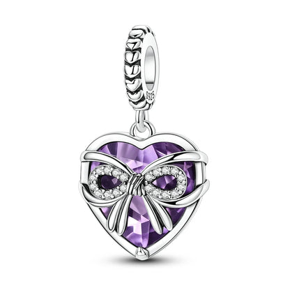 Romantische Schleifenperlen aus 925er-Sterlingsilber und herzförmiger, unendlicher baumelnder Charm, passend für Armbänder, schöne Schmuck-Accessoires, Geschenke