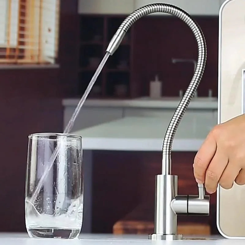 1/4 Zoll Küchenwasserfilterhahn, flexibler Trinkhahn, Wasserreiniger, Wasserhahn, Küchenarmatur aus Edelstahl 304