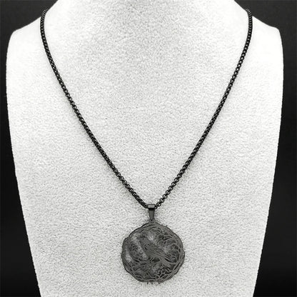 Hohle Krähe Rabe Vögel Anhänger Halskette Frauen Männer Edelstahl Schwarz Farbe Liebe Blume des Lebens Ritter Kette Schmuck Geschenke
