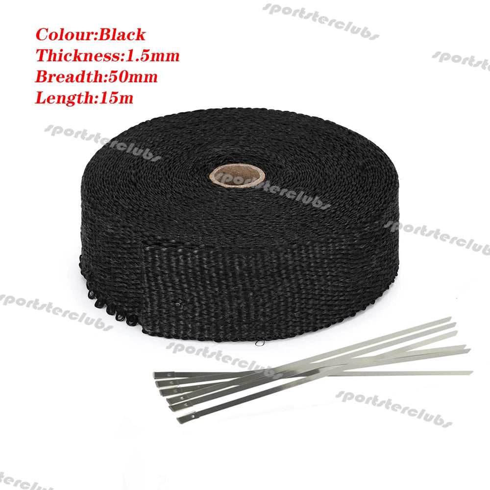 5M/10M/15M Titan Schwarz Fiberglas Thermische Auspuff Header Rohr Wärme Wrap Turbo Rohr verteiler Wärmedämmung Band Rolle 50mm
