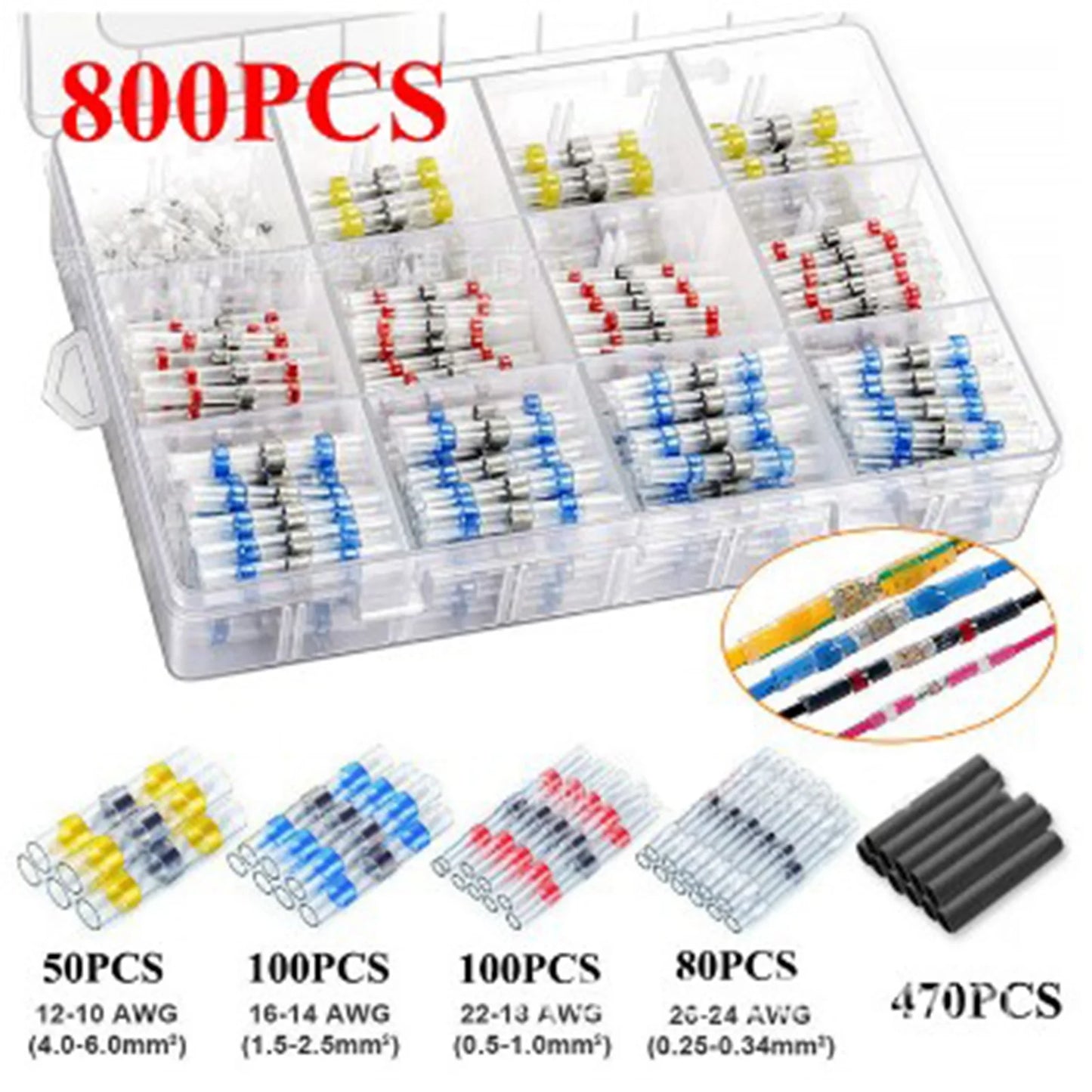 1 Satz wärmeschrumpfbare Anschlüsse, wasserdichter Lötring, isolierte Stoßverbinder, Sortiment, wärmeschrumpfende Stoßverbinder