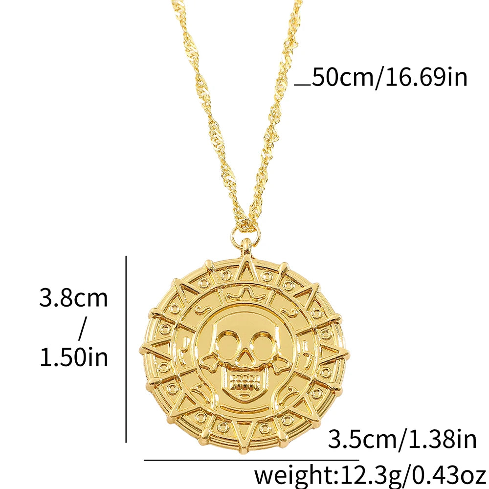 Fluch der Karibik Jack Sparrow Azteken Skelett Schädel Köpfe Münze Medaillon Anhänger Vintage Schmuck Halskette für Großhandel